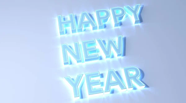 happy new year text blue color neon effect on white background 3d illustration rendering . happy new year concept