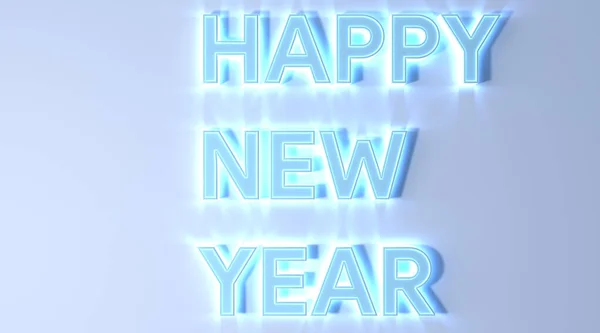 happy new year text blue color neon effect on white background 3d illustration rendering . happy new year concept