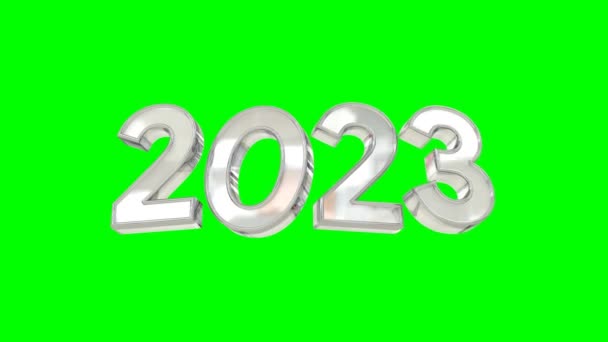 文字2023银灰色玻璃效果与绿色背景3D插图渲染4K分辨率视频 循环视频 — 图库视频影像