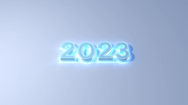 2023 Text Blå Färg Neon Effekt Vit Bakgrund Illustration Rendering — Stockvideo