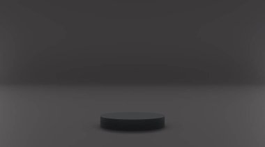 Siyah arkaplan ve daire şeklindeki cam efektli podyum siyahı ürün tasarım broşürünüz için 3d illüName