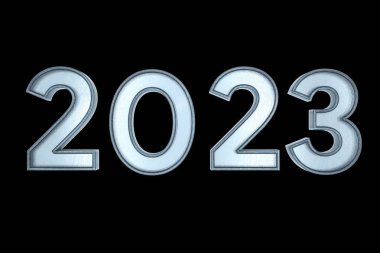 text 2023 blue color 3d illustration render. 2023 number text 3d with black isolated background