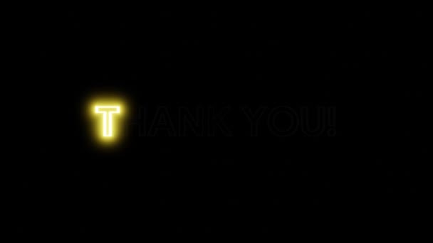 Text Animation Thank You Black Isolated Background Colorful Neon Sign — Stockvideo