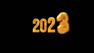 2023 text number 3d animation gold color in black isolated background. Motion blur effect. 3d illustration rendering, 4k resolution video. looping video
