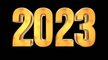 2023 text number 3d animation gold color in black isolated background. Motion blur effect. 3d illustration rendering, 4k resolution video. looping video