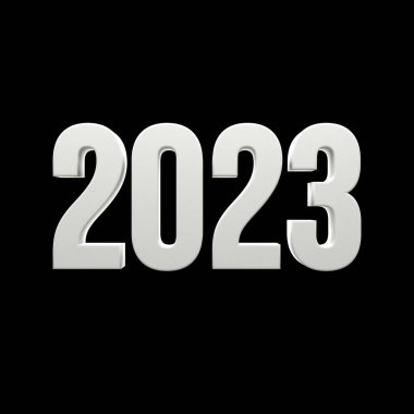 Siyah izole edilmiş arka planda 3d beyaz metin numarası 2023. 3d illüstrasyon oluşturucu