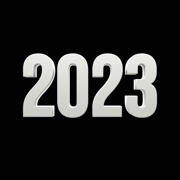 stock image 2023 text number 3d white color in black isolated background . 3d illustration render