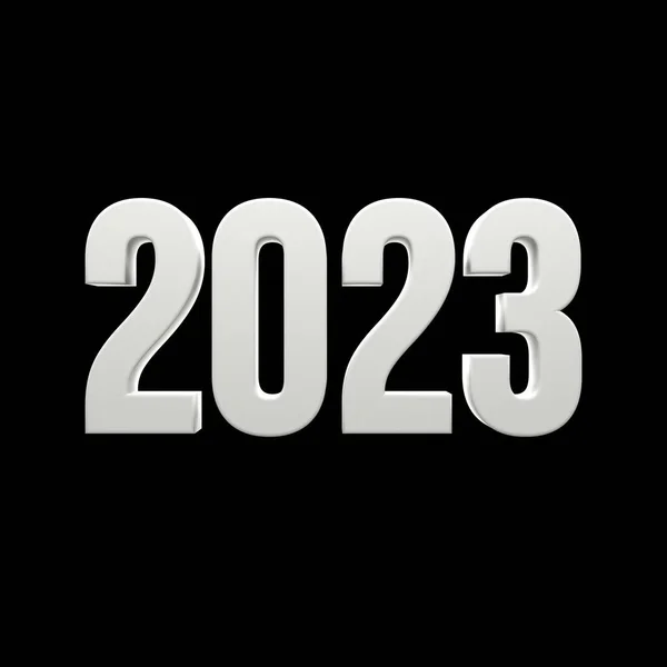 2023 Tekst Numer Biały Kolor Czarnym Odizolowanym Tle Ilustracja Renderowania — Zdjęcie stockowe