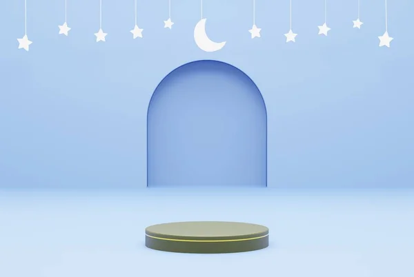 Платформа Блакитною Зіркою Фону Концепція Рамадан Керем Ілюстрація Рендерингу — стокове фото