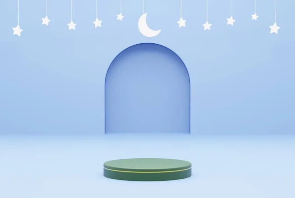 Plataforma Com Estrela Fundo Azul Conceito Ramadan Kareem Renderização Ilustração — Fotografia de Stock