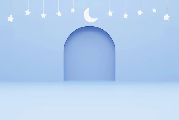 Estrela Fundo Azul Conceito Ramadan Kareem Renderização Ilustração — Fotografia de Stock