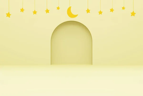 Жовтий Фон Зіркою Рамадан Карем Ісламська Концепція Ілюстрація Рендерингу — стокове фото