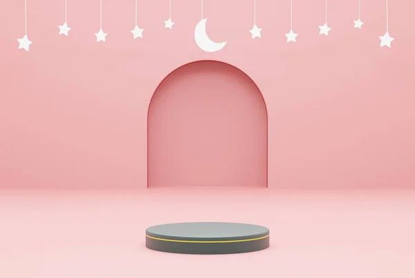 stock image Platform with pink background star, ramadan kareem and islamic concept. 3d illustration rendering