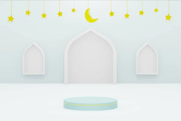Plataforma Com Estrela Fundo Branco Cor Ouro Crescente Kareem Ramadan — Fotografia de Stock