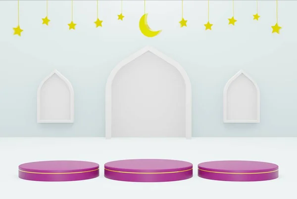 Plataforma Com Estrela Fundo Branco Cor Ouro Crescente Kareem Ramadan — Fotografia de Stock