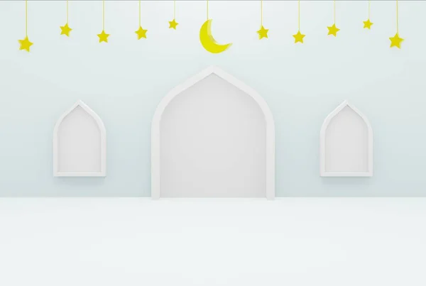 Bílá Pozadí Hvězda Srpek Zlatá Barva Ramadán Kareem Eid Islámský — Stock fotografie