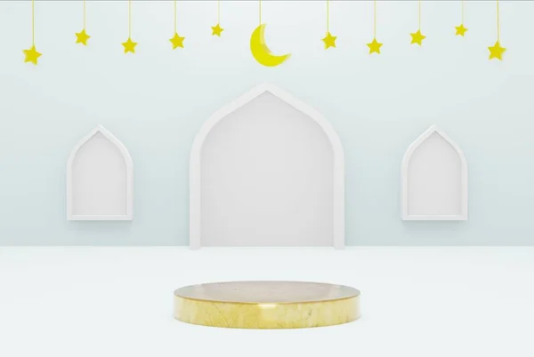 Платформа Золота Текстура Білим Фоном Зірки Півмісяця Золотий Колір Рамадан — стокове фото