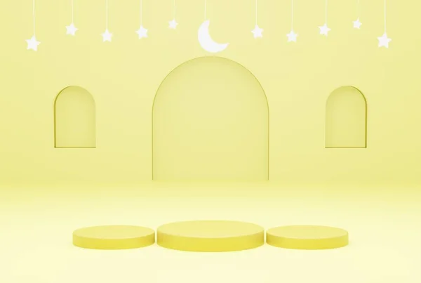 Plataforma Com Estrela Fundo Amarelo Cor Branca Crescente Kareem Ramadan — Fotografia de Stock