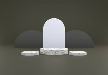 3d Platform mermer desen siyah arkaplan 3d resimleme ile beyaz renk. Ürün tasarımı, olay broşürü ve benzeri şeyler için uygun