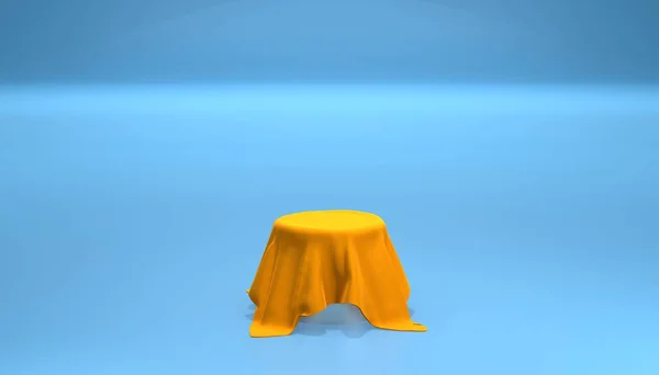 3D台面 台面为蓝色 底色为金黄色 3D插图绘制 — 图库照片