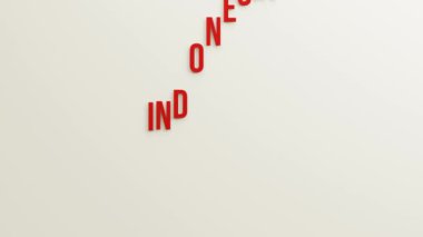 Beyaz arka planda 3d metin animasyonu kırmızı Endonezya rengi. Bağımsızlık Günü konsepti. 3D metin illüstrasyon oluşturma. 4k çözünürlüklü döngü videosu