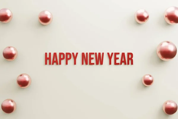 Text Frohes Neues Jahr Rote Farbe Und Ballon Auf Weißem — Stockfoto