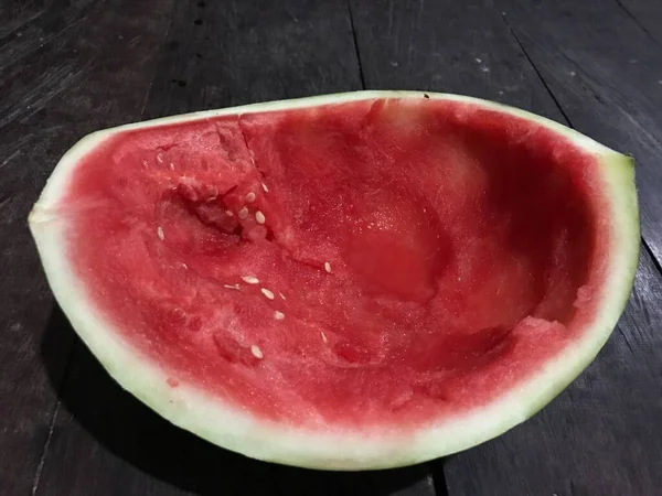 Watermelon Has Been Eaten Watermelon Eaten Just Rind Left Part — Stock Photo, Image
