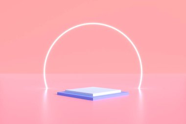 3d arkaplan ürünü podyum veya platform sahnesi Geometrik platform arka planı 3d podyum standı ile hazırlanmış Kozmetik ürünleri sahne gösterimi kaidede pembe ekranda