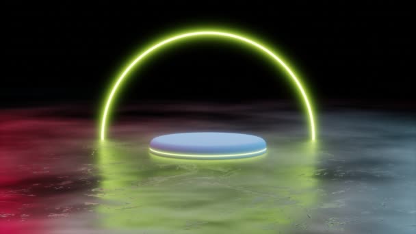 Animation Platform Background Circle Neon Lines Glowing Colorful Blue Pink — Stock Video
