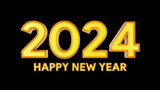 Frohes Neues Jahr 2024 Text Feier Illustration Rendering Urlaubskonzept Goldtext — Stockvideo