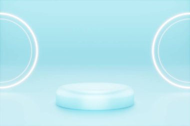 3d ürün arkaplan mavi platform veya podyum ve beyaz neon daire