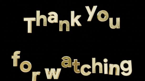 Animation Thank You Watching Text Metal Texture Black Isolated Background — Stock Video