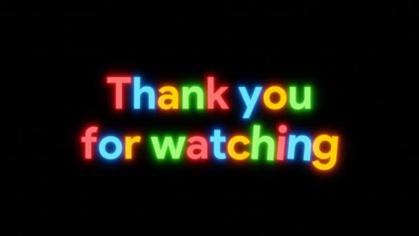 Obrigado Por Assistir Animação Texto Colorido Preto Isolado Fundo Vídeo — Vídeo de Stock