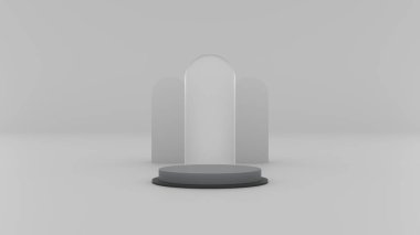 Gri arka plandaki platform. 3d resimleme