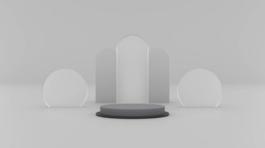 Gri arka plandaki platform. 3d resimleme