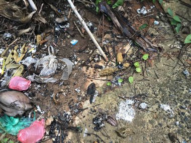 Çevre, çeşitli çöp yığınları etrafa saçıldığı için kirlidir..