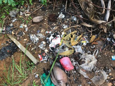 Çevre, çeşitli çöp yığınları etrafa saçıldığı için kirlidir..