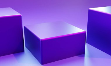 Gölgeli ve ışıklı ürün sunumu için mavi arkaplan. Boş podyumlar. Modelleme. 3d resimleme