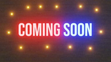 animasyon metni yakında neon işareti 3d illüstrasyon 4k video oluşturur