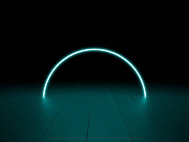 Koyu Arkaplan Resimlerinde 3B Mavi Çember Neon Parıltısı