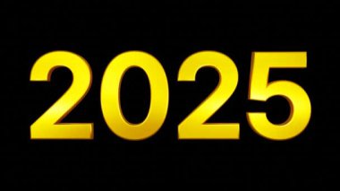 animasyon metni 2025 altın siyah izole arkaplan 4k video 3d illüstrasyon canlandırıcı