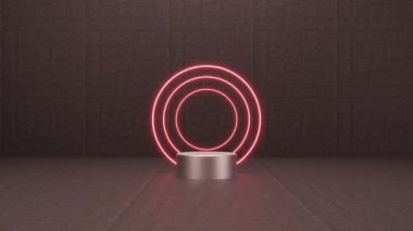 Renkli Çember Neon Işığı Doku Arkaplanı 3B Resim Hazırlama Platformu