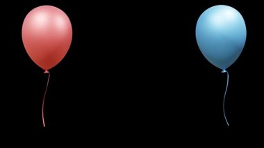 Siyah arkaplan 4k video döngüsünde gerçekçi mavi ve kırmızı balon çizimi