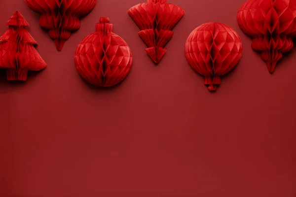 Fondo Navidad Año Nuevo Color Rojo Borgoña Plano Con Decoraciones — Foto de Stock