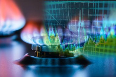 Gaz ocakları ve borsa grafikleriyle doğal gaz büyümesi kavramı