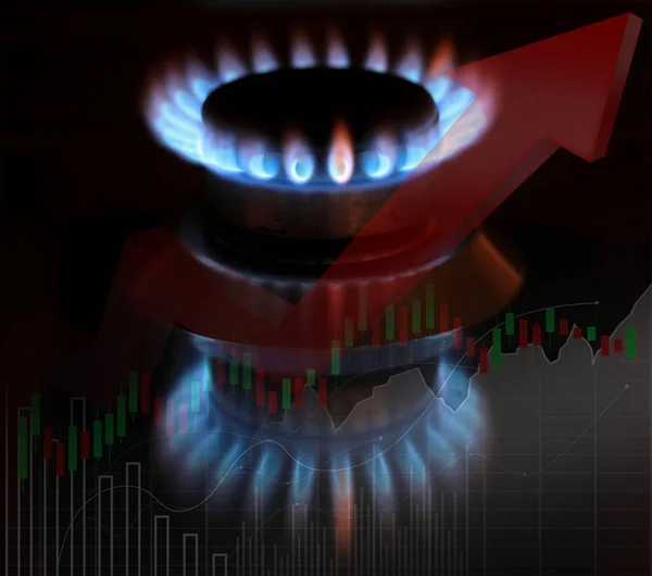 stock image Natural gas cost growth concept with gas burners and stock charts