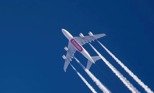 Paris 2023 Airbus A380 861 Emirates Airlines Travelling High Altitude — Stock Photo, Image