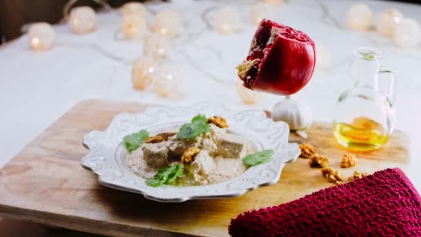 Satsivi Duck Walnuts Traditional Georgian Food — Stock Video