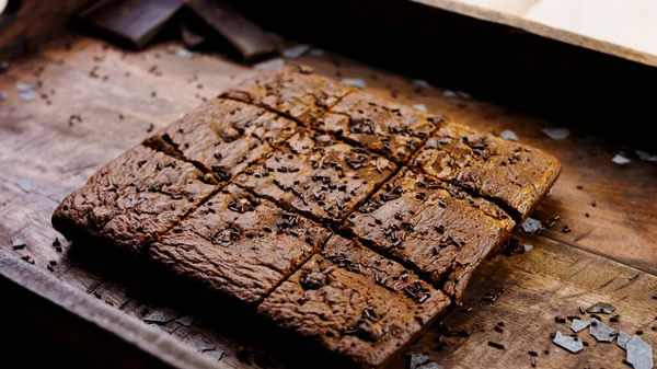 Gâteau Brownie Décoré Chocolat Émietté — Photo