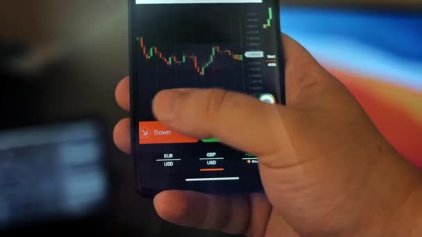Caucasian Male Making Payment Bitcoins Cryptocurrency Using His Smartphone Custom — Stockvideo